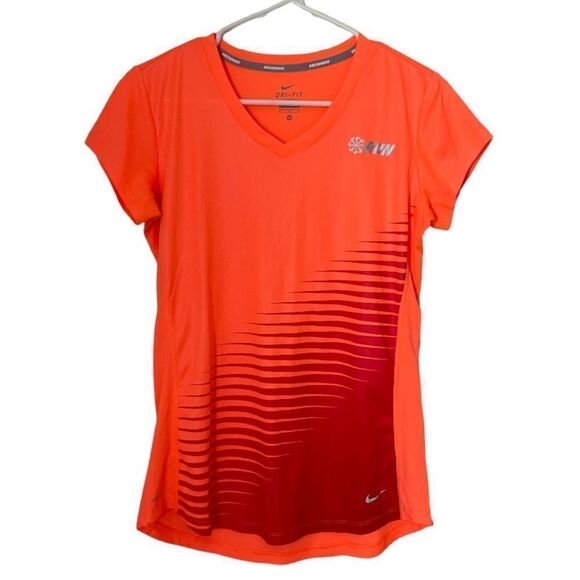 Nike Running DriFit Neon Orange Short Sleeve Top M - Picture 1 of 5